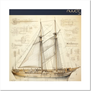 Technical diagram of an old sailboat Posters and Art